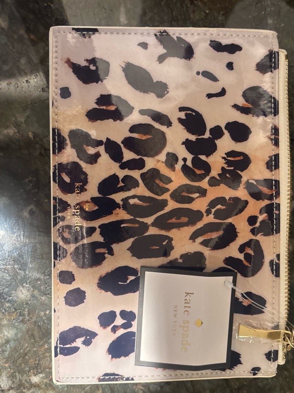 kate spade Leopard Print Travel Pouch in Black and Tan